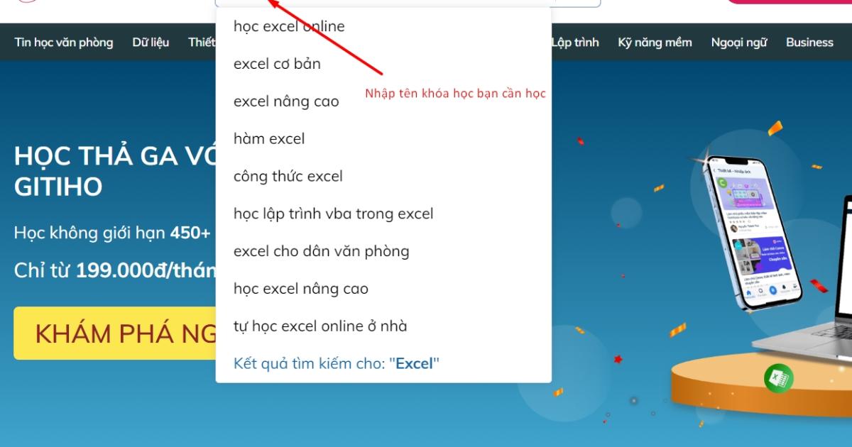Tìm kiếm khóa học bạn yêu thích