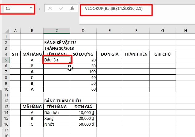 Cách tìm tên hàng dựa vào mã hàng trong Excel bằng hàm Vlookup