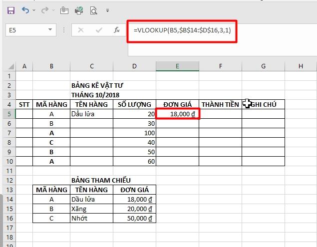 Cách tìm tên hàng dựa vào mã hàng trong Excel bằng hàm Vlookup