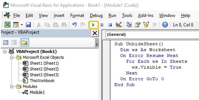 Cách unhide tất cả các sheet trong Excel bằng VBA 3
