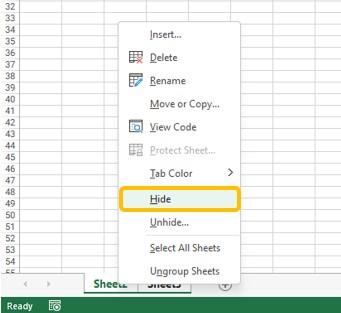 Cách ẩn nhiều sheet trong Excel 2