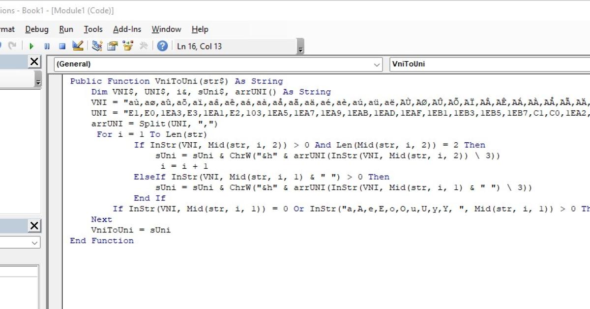 Chuyển font chữ của VNI WINDOWS sang font chữ của Unicode trực tiếp trên excel