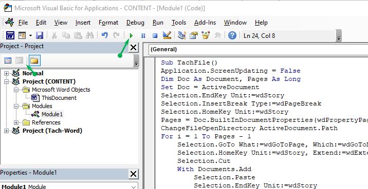 Tách một hoặc nhiều trang Word bất kỳ bằng VBA