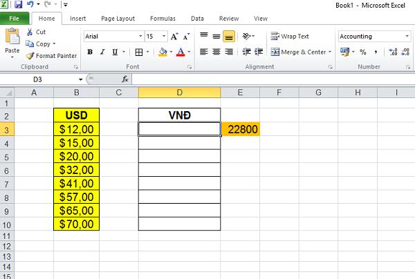 Cách chuyển đổi tỷ giá tiền tệ trong Excel