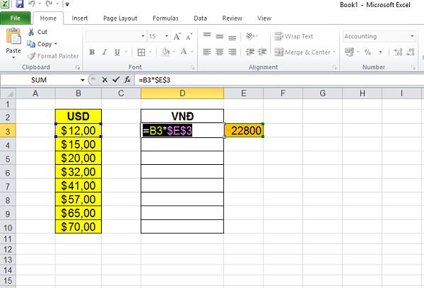 Cách chuyển đổi tỷ giá tiền tệ trong Excel