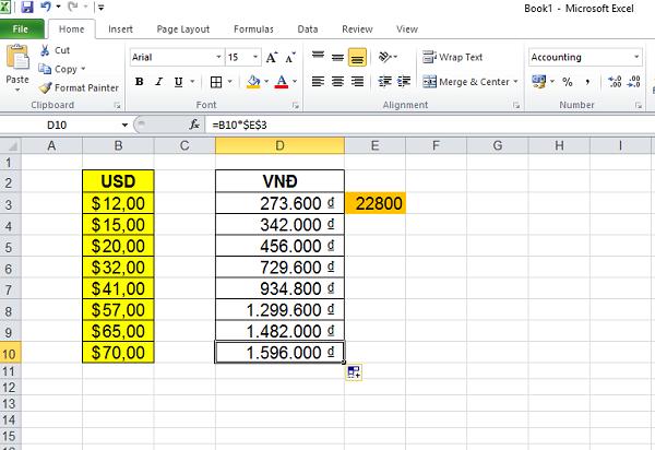 Cách chuyển đổi tỷ giá tiền tệ trong Excel
