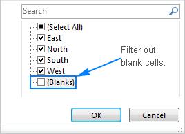 cách lọc bỏ ô trống bằng bộ lọc filter
