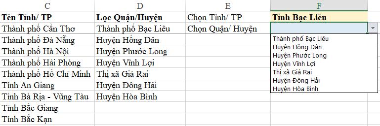 Hướng dẫn cách tạo danh sách (list) có điều kiện phụ thuộc nhau trong Excel bằng VBA