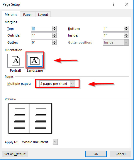 Giao diện mục Page Setup