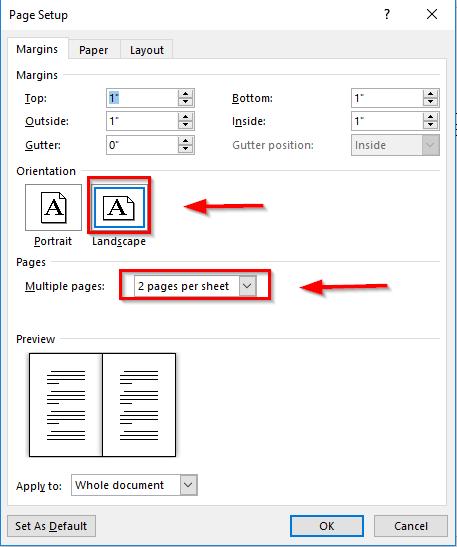 Giao diện mục Page Setup