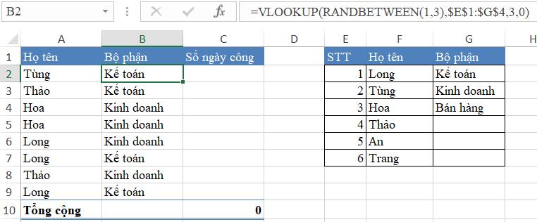 bài tập ứng dụng hàm randbetween
