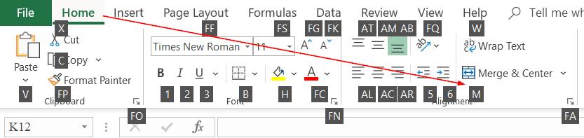 Cách gọi phím tắt merge cell trong excel 3