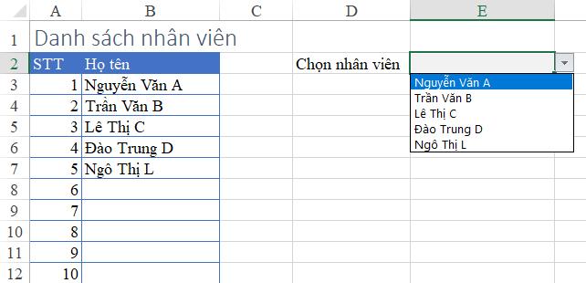 su dung data validation tao danh sach chon trong excel