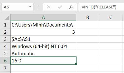 Hướng dẫn lấy thông tin với hàm INFO trong Excel