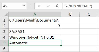 Hướng dẫn lấy thông tin với hàm INFO trong Excel