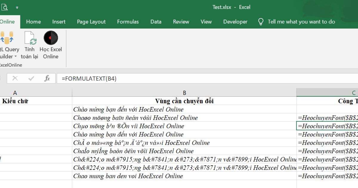 Hướng dẫn cách chuyển các Front chữ khác nhau trong Excel sử dụng Add ins HocExcelOnline