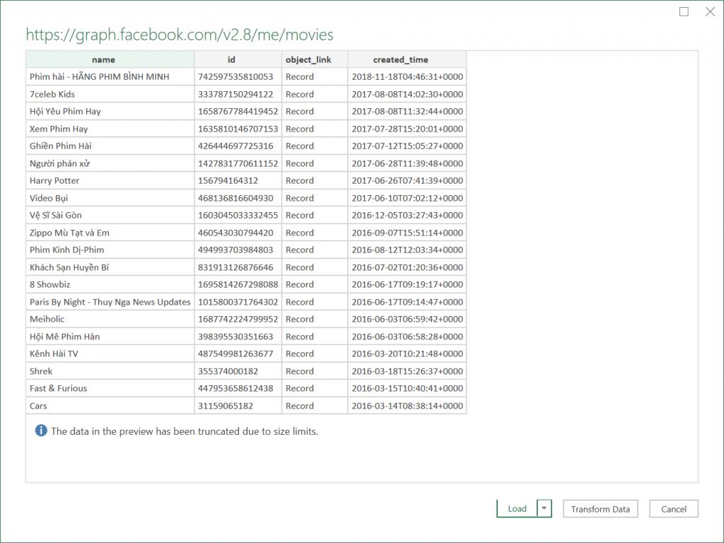 Lấy dữ liệu trên trang Facebook cá nhân vào Excel với Power Query