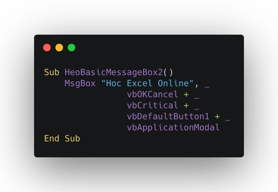 Sử dụng MsgBox trong VBA Excel và tham số Buttons