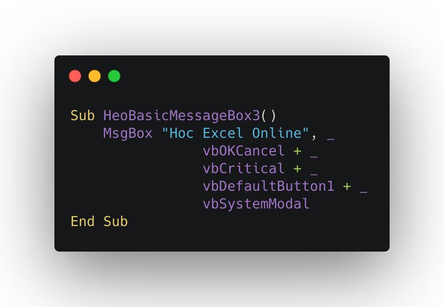 Sử dụng MsgBox trong Excel VBA - hướng dẫn đầy đủ