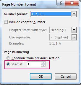 Cách thay đổi số trang bắt đầu 2