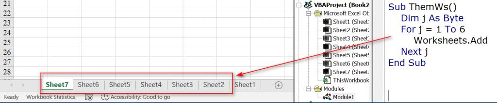 Hướng dẫn cách thêm 1 lần nhiều Sheet trong Excel với Code VBA