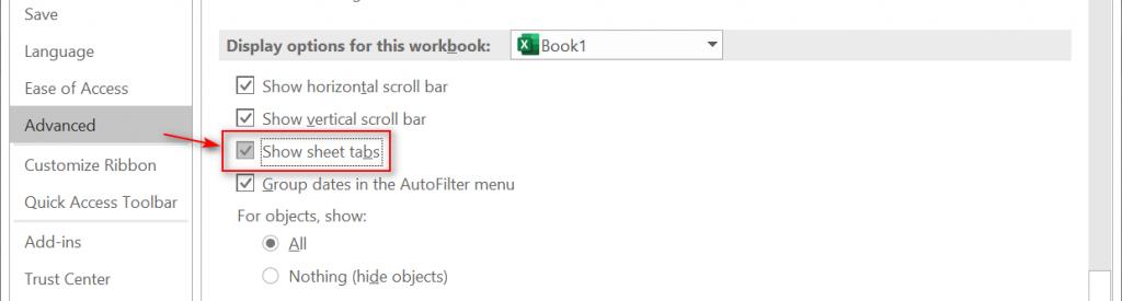 Cách khắc phục khi không thấy tên Sheet hiển trị trong Excel