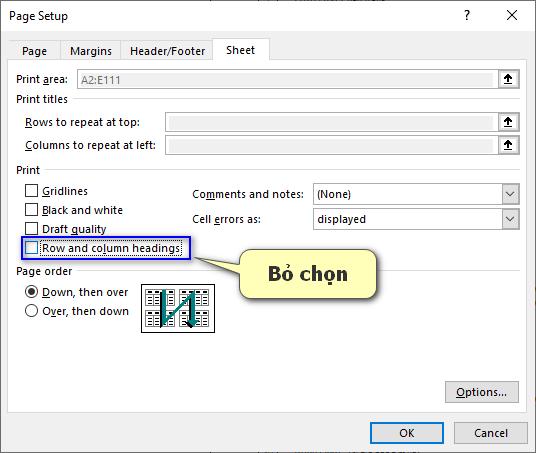 Hướng dẫn cách xử lý khi in file Excel xuất hiện cả tiêu đề dòng và cột