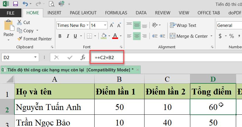 Ví dụ về hàm IF lồng nhau để xác định đạt yêu cầu và không đạt yêu cầu
