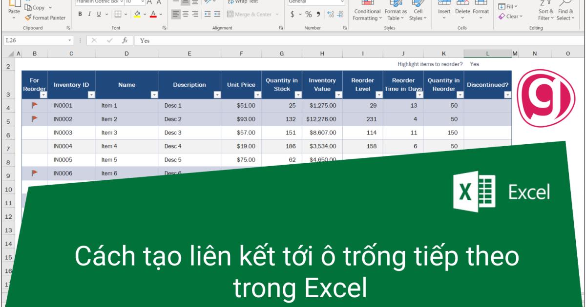 Hướng dẫn cách tạo liên kết tới ô trống tiếp theo trong Excel