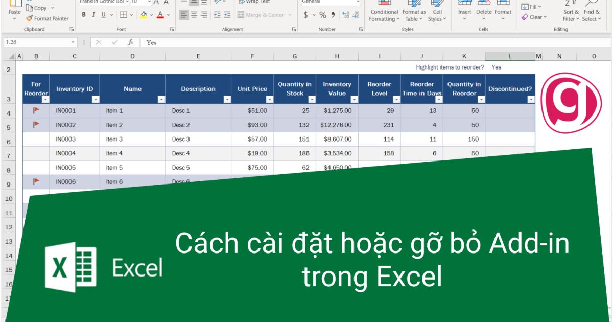 Hướng dẫn cách cài đặt hoặc gỡ bỏ Add-in trong Excel