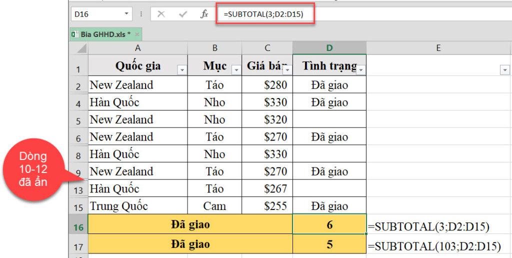 Hàm SUBTOTAL trong Excel: công thức, cách dùng và ví dụ