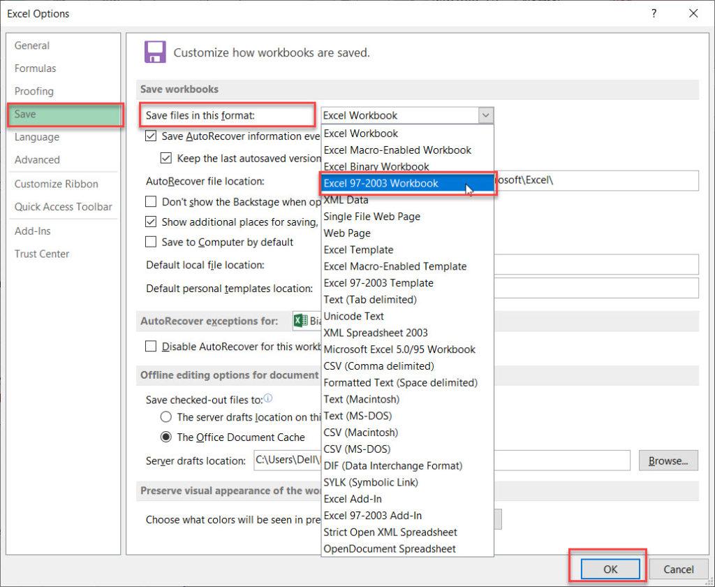 CÁCH THAY ĐỔI ĐỊNH DẠNG LƯU TẬP TIN MẶC ĐỊNH TRONG OFFICE 2013 TRỞ LÊN