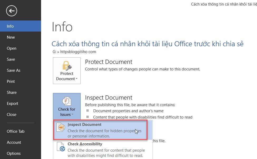 CÁCH XÓA THÔNG TIN CÁ NHÂN KHỎI TÀI LIỆU OFFICE TRƯỚC KHI CHIA SẺ
