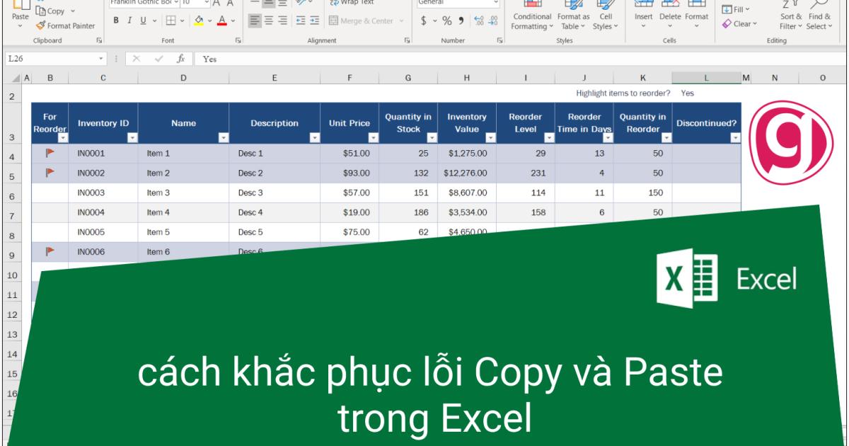 Hướng dẫn cách khắc phục lỗi Copy và Paste trong Excel