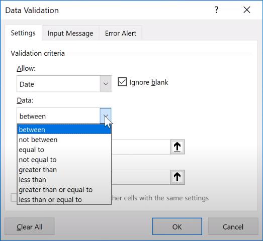 Cách lựa chọn điều kiện nhập dữ liệu trong Data Validation trong Excel cơ bản