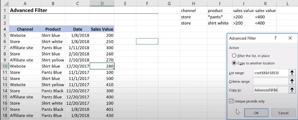 Hướng dẫn Excel nâng cao: bộ lọc nâng cao của Excel - Phần 3