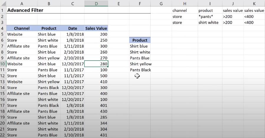Hướng dẫn Excel nâng cao: bộ lọc nâng cao của Excel - Phần 3