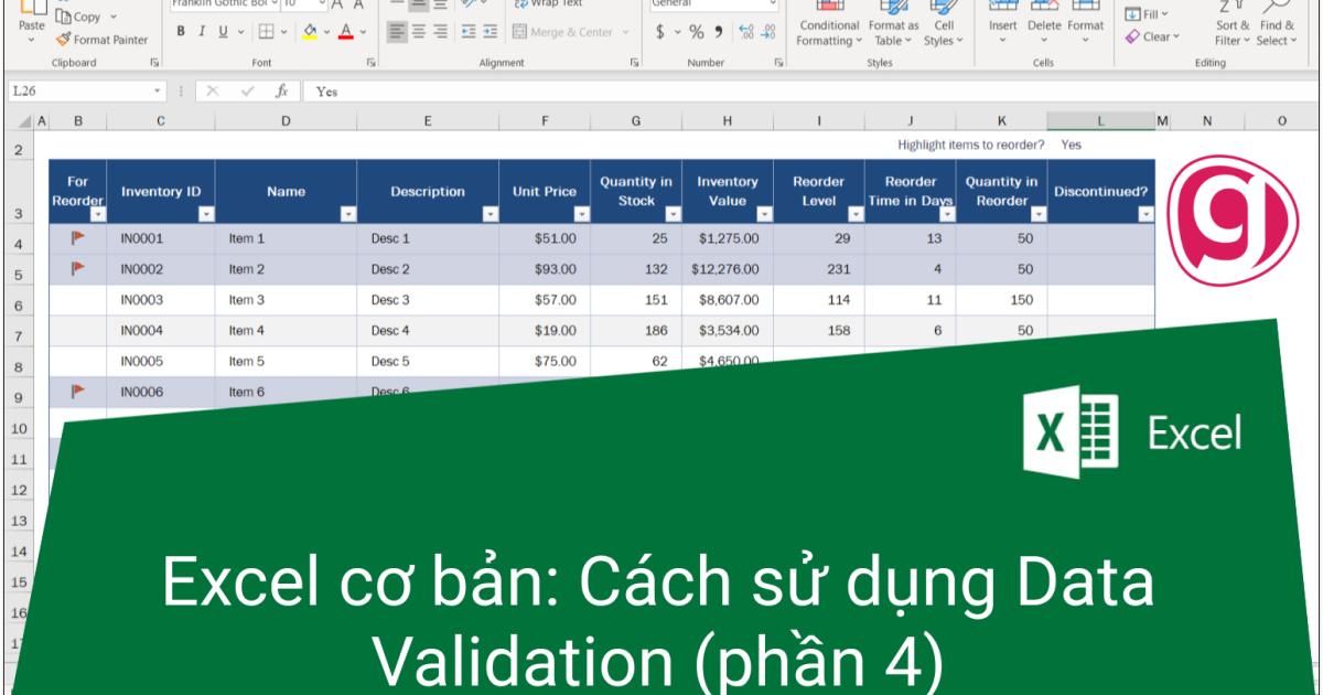Cách lựa chọn điều kiện nhập dữ liệu trong Data Validation trong Excel cơ bản