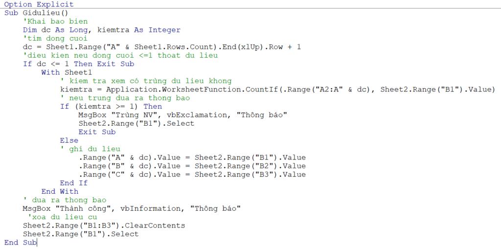 Hướng dẫn cách thêm dữ liệu vào một vùng và kiểm tra trùng lặp bằng VBA