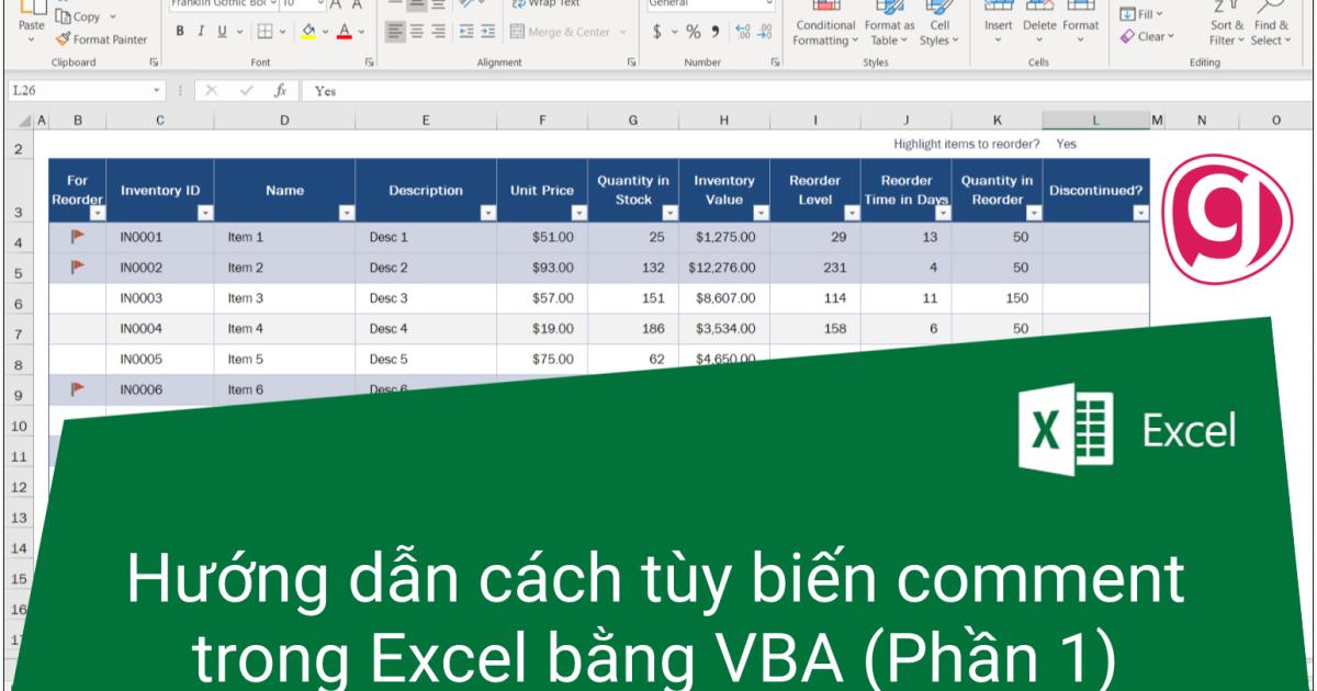 Hướng dẫn cách tùy biến comment trong Excel bằng VBA (Phần 1)
