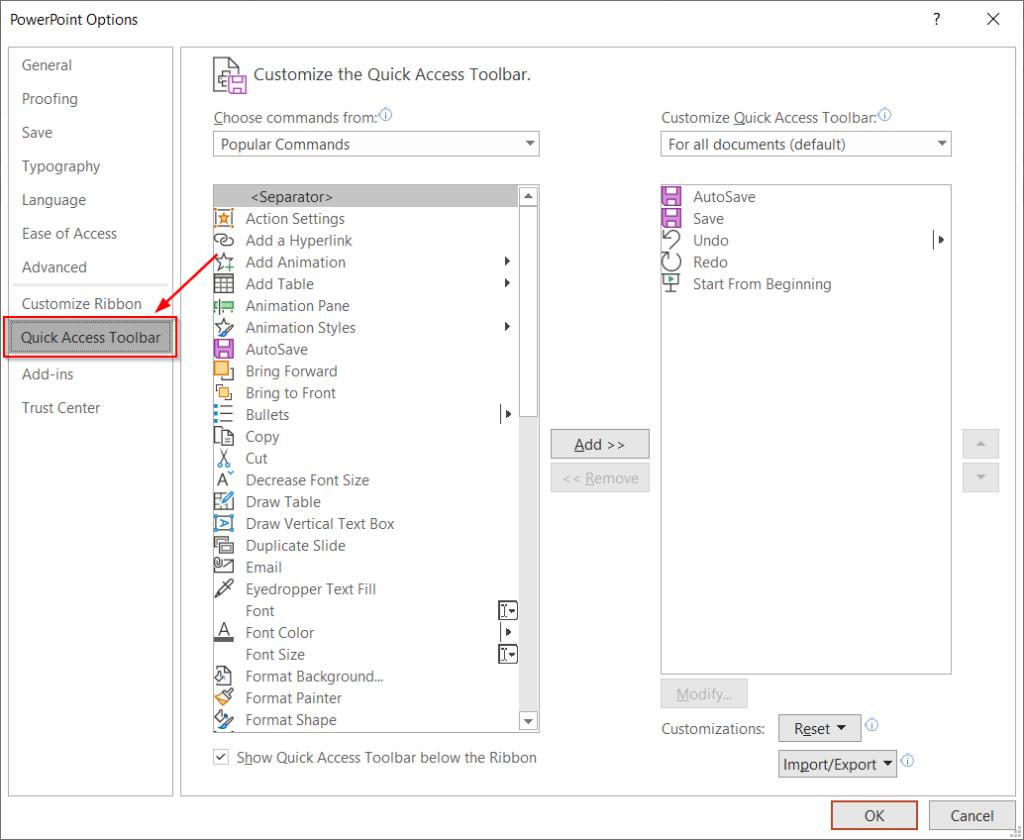 Hướng dẫn cách tùy chỉnh thanh Quick Access Toolbar trong PowerPoint