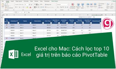 CÁCH LỌC GIÁ TRỊ TRÊN  PIVOT TABLE CỦA EXCEL MACBOOK