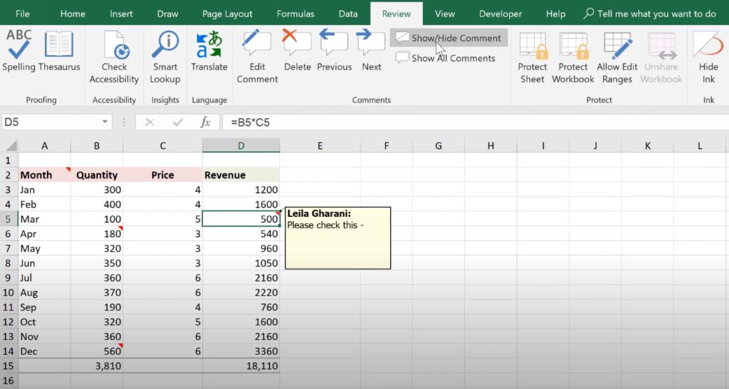 Hướng dẫn cách ẩn hiện các ghi chú trong Excel cơ bản