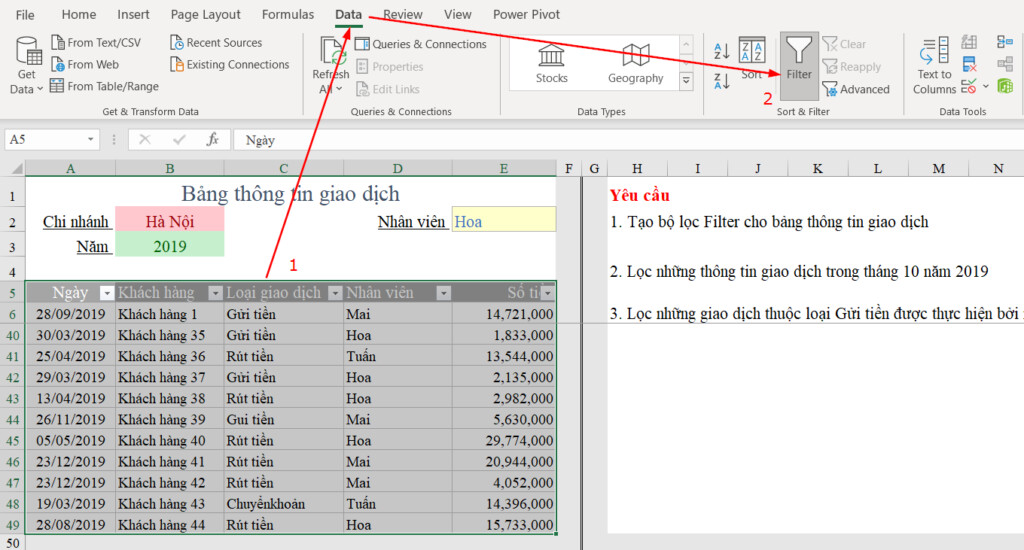Lọc dữ liệu trong Excel: Sử dụng tính năng lọc dữ liệu trong Excel sẽ giúp bạn tiết kiệm rất nhiều thời gian trong việc xử lý dữ liệu phức tạp. Hãy xem hình ảnh liên quan và khám phá cách sử dụng tính năng này để tối ưu hóa công việc của bạn và đạt được hiệu quả cao nhất.