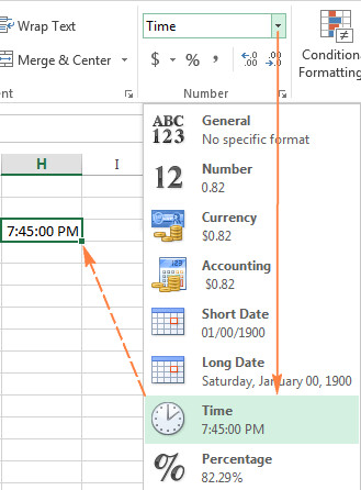 Apply Excel's default time format to a selected cell or range of cells