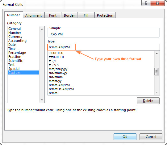 Create a custom time format in Excel