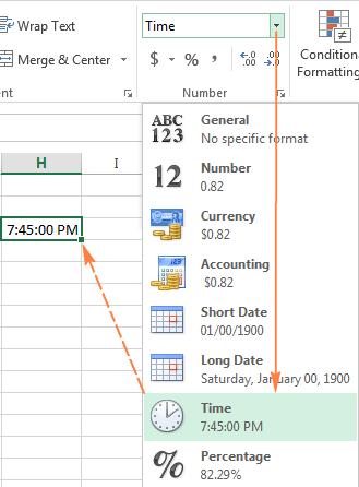 áp dụng định dạng thời gian mặc định của Excel vào ô hoặc một dải ô đã chọn