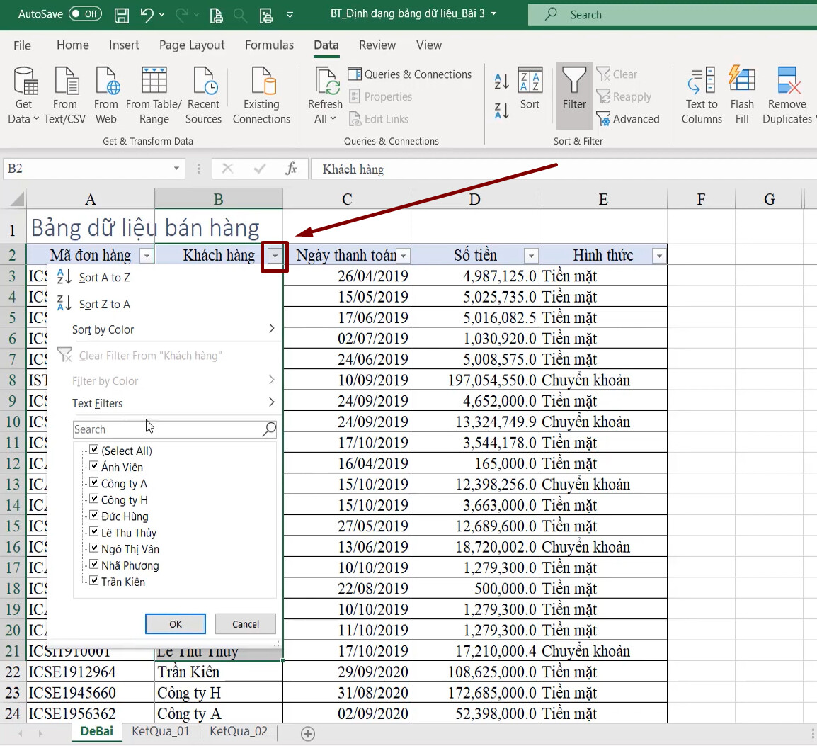 Cách Lọc Dữ Liệu Trong Excel Phần 1 Cách Tạo Và Sử Dụng Bộ Lọc Filter 5039