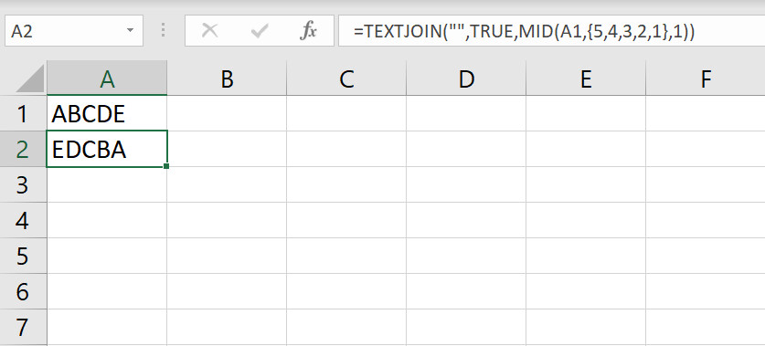 Hướng dẫn sử dụng hàm TEXTJOIN làm hàm đảo ngược chuỗi trong Excel