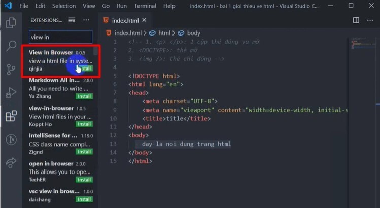 Cách tạo File HTML và chạy HTML trong Visual Studio Code